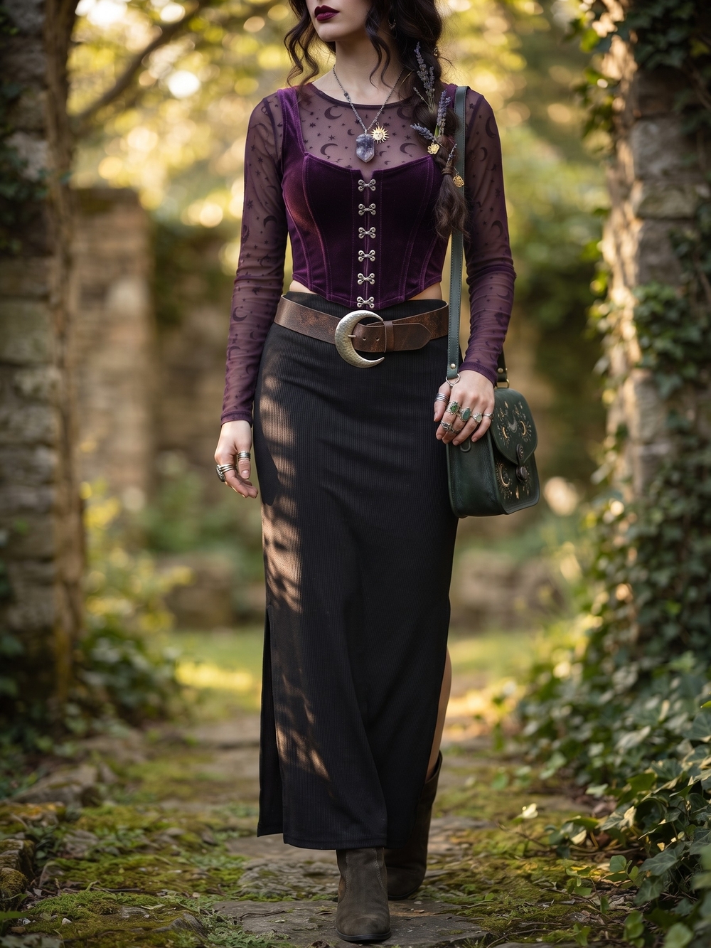 Vintage Black Ribbed Maxi Skirt Whimsigoth Grunge Dark Romance Velvety Witchy